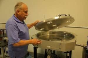 Frank Vanella inspects tools